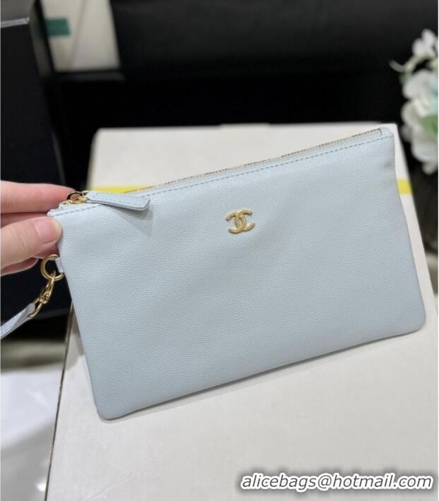 Luxury Classic Chanel 22 Small Bag in Haas Grainy Calfskin AS3260 Light Blue 2025 Top Quality