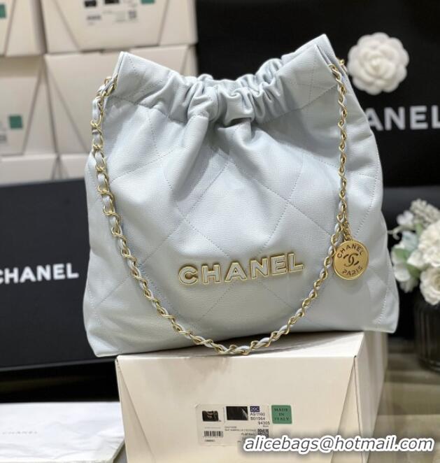 Luxury Classic Chanel 22 Small Bag in Haas Grainy Calfskin AS3260 Light Blue 2025 Top Quality