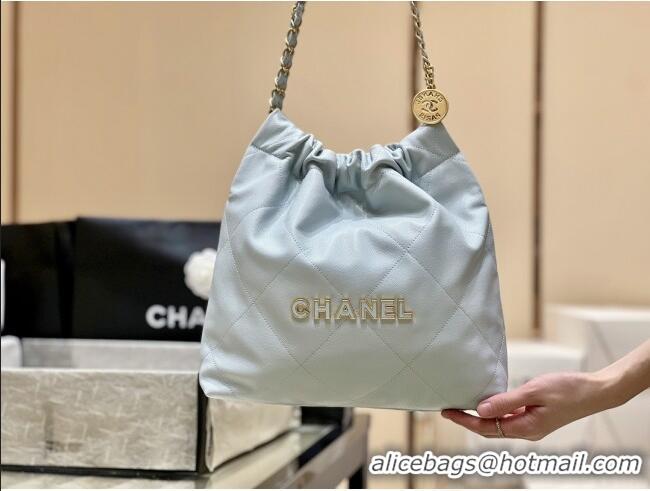 Luxury Classic Chanel 22 Small Bag in Haas Grainy Calfskin AS3260 Light Blue 2025 Top Quality