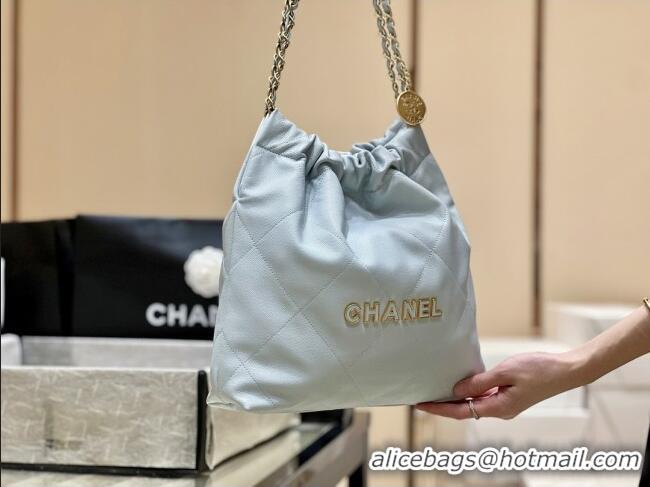 Luxury Classic Chanel 22 Small Bag in Haas Grainy Calfskin AS3260 Light Blue 2025 Top Quality