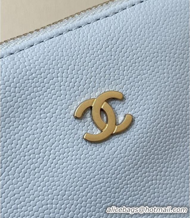 Luxury Classic Chanel 22 Small Bag in Haas Grainy Calfskin AS3260 Light Blue 2025 Top Quality
