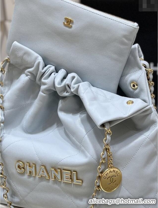 Luxury Classic Chanel 22 Small Bag in Haas Grainy Calfskin AS3260 Light Blue 2025 Top Quality