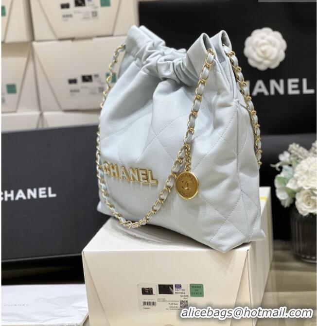 Luxury Classic Chanel 22 Small Bag in Haas Grainy Calfskin AS3260 Light Blue 2025 Top Quality