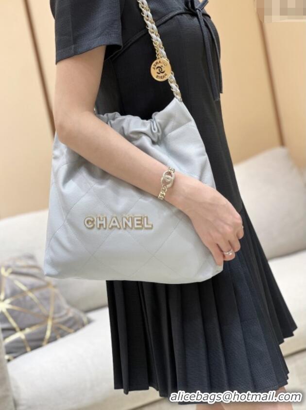 Luxury Classic Chanel 22 Small Bag in Haas Grainy Calfskin AS3260 Light Blue 2025 Top Quality