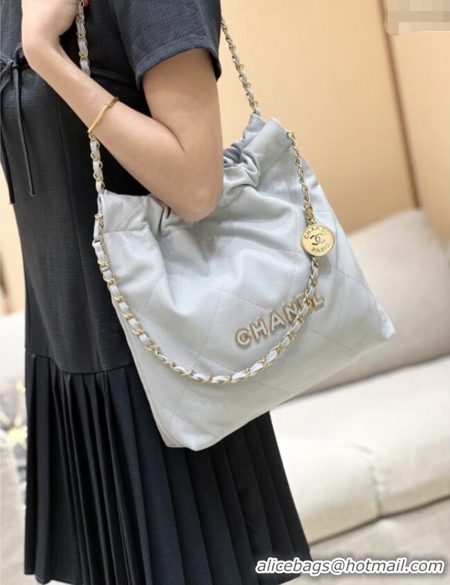 Luxury Classic Chanel 22 Small Bag in Haas Grainy Calfskin AS3260 Light Blue 2025 Top Quality