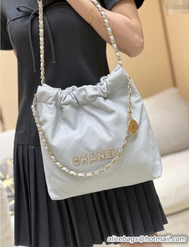 Luxury Classic Chanel 22 Small Bag in Haas Grainy Calfskin AS3260 Light Blue 2025 Top Quality
