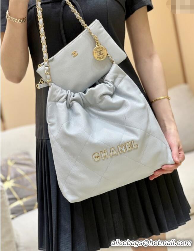 Luxury Classic Chanel 22 Small Bag in Haas Grainy Calfskin AS3260 Light Blue 2025 Top Quality
