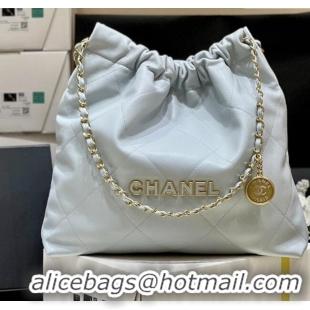 Spot Bulk Chanel 22 Bag in Haas Grainy Calfskin AS3261 Light Blue 2025 Top Quality