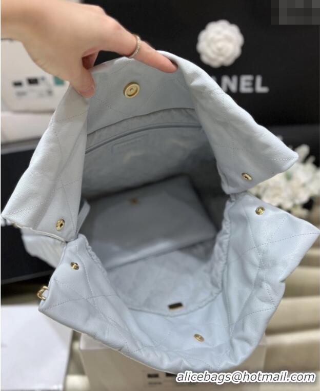 Spot Bulk Chanel 22 Bag in Haas Grainy Calfskin AS3261 Light Blue 2025 Top Quality