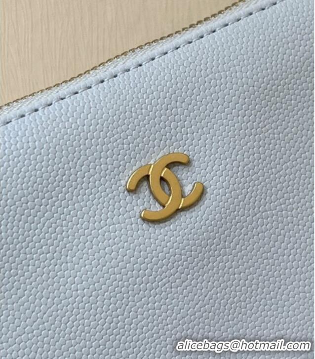 Spot Bulk Chanel 22 Bag in Haas Grainy Calfskin AS3261 Light Blue 2025 Top Quality