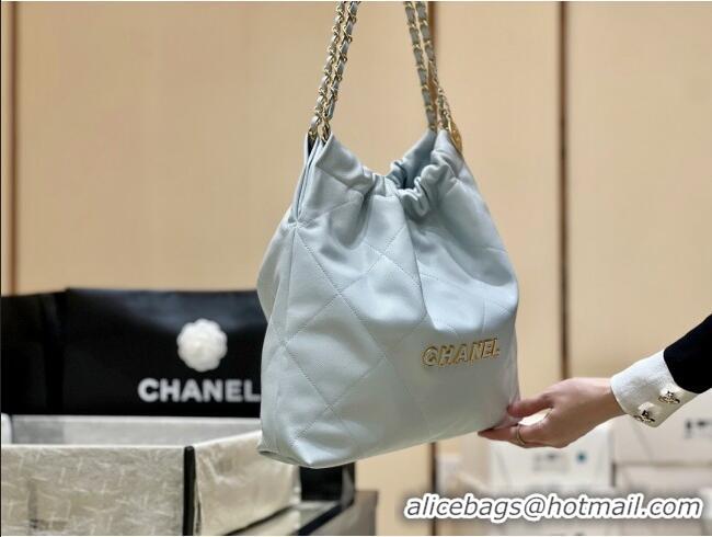 Spot Bulk Chanel 22 Bag in Haas Grainy Calfskin AS3261 Light Blue 2025 Top Quality