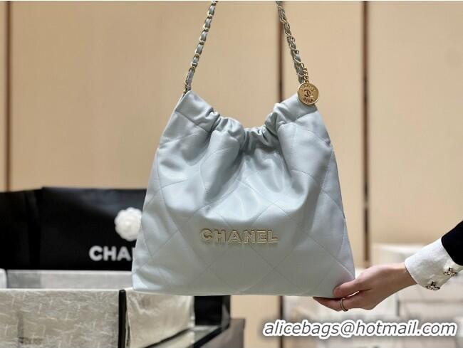Spot Bulk Chanel 22 Bag in Haas Grainy Calfskin AS3261 Light Blue 2025 Top Quality