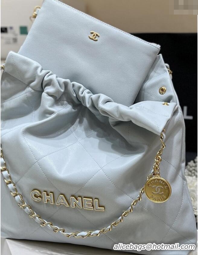 Spot Bulk Chanel 22 Bag in Haas Grainy Calfskin AS3261 Light Blue 2025 Top Quality