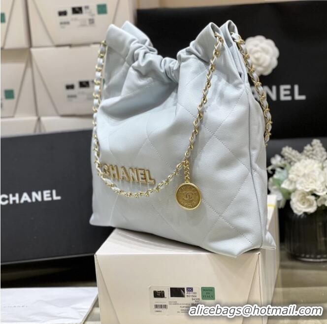 Spot Bulk Chanel 22 Bag in Haas Grainy Calfskin AS3261 Light Blue 2025 Top Quality