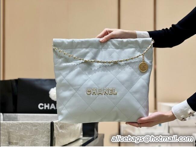 Spot Bulk Chanel 22 Bag in Haas Grainy Calfskin AS3261 Light Blue 2025 Top Quality
