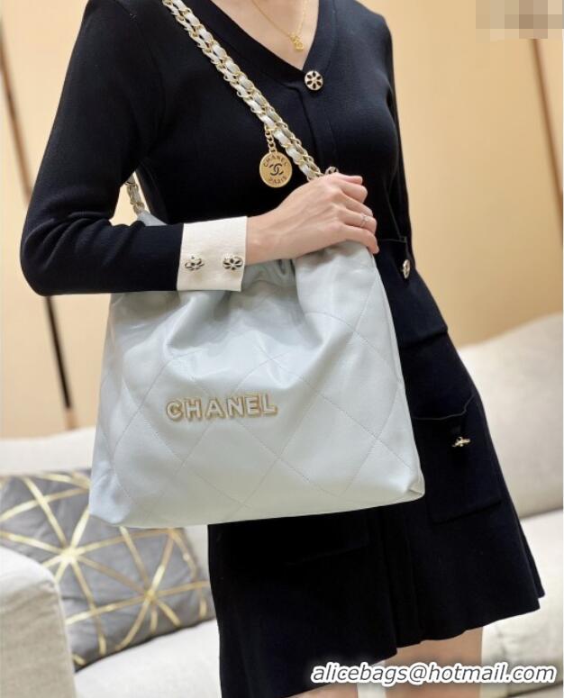 Spot Bulk Chanel 22 Bag in Haas Grainy Calfskin AS3261 Light Blue 2025 Top Quality
