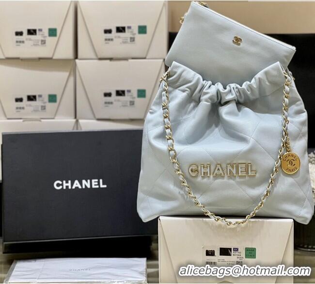 Spot Bulk Chanel 22 Bag in Haas Grainy Calfskin AS3261 Light Blue 2025 Top Quality