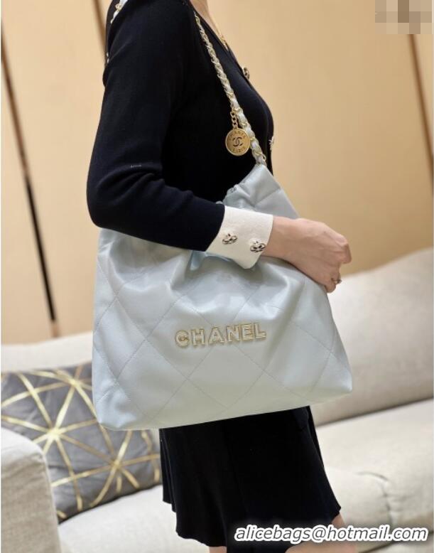 Spot Bulk Chanel 22 Bag in Haas Grainy Calfskin AS3261 Light Blue 2025 Top Quality
