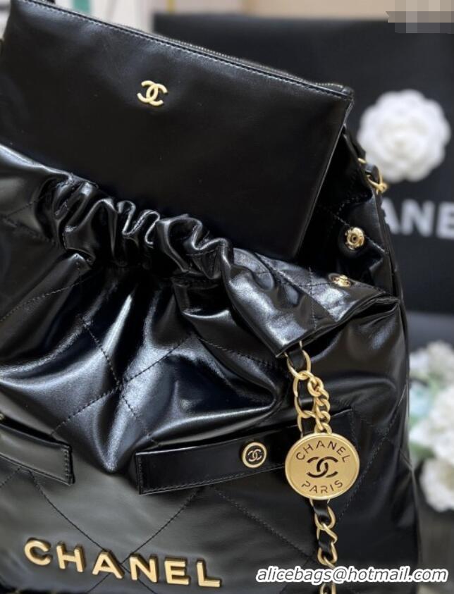 Discount Chanel 22 Small Bag with Pockets in Shiny Calfskin AS3260 Black 2025 Top Quality