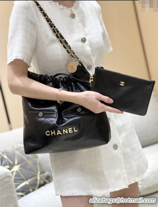 Discount Chanel 22 Small Bag with Pockets in Shiny Calfskin AS3260 Black 2025 Top Quality