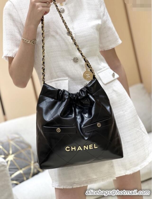 Discount Chanel 22 Small Bag with Pockets in Shiny Calfskin AS3260 Black 2025 Top Quality