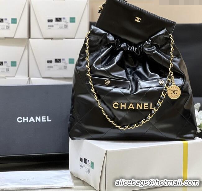 Best Price Chanel 22 Bag with Pockets in Shiny Calfskin AS3261 Black 2025 Top Quality