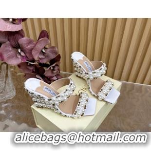 Low Cost Jimmy Choo Pearls Wedge Sandals with 10.5cm Heel White 5072105