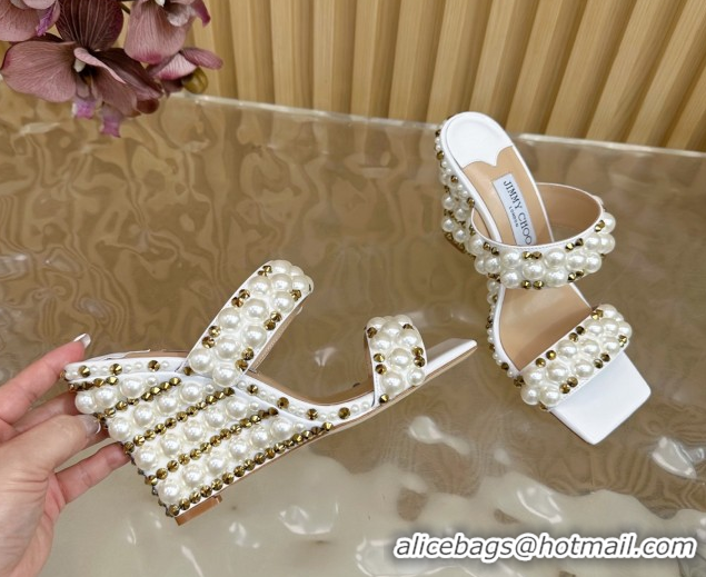 Low Cost Jimmy Choo Pearls Wedge Sandals with 10.5cm Heel White 5072105