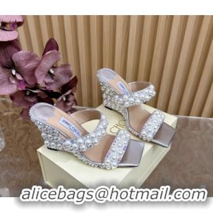 Cheap Price Jimmy Choo Pearls Wedge Sandals with 10.5cm Heel Silver 5072106