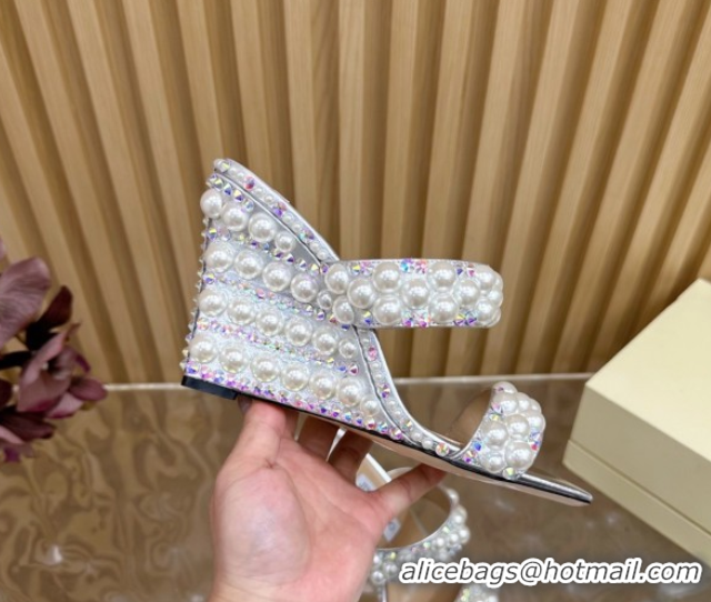 Cheap Price Jimmy Choo Pearls Wedge Sandals with 10.5cm Heel Silver 5072106
