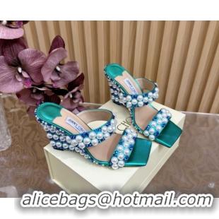 Luxury Cheap Jimmy Choo Pearls Wedge Sandals with 10.5cm Heel Green 5072107
