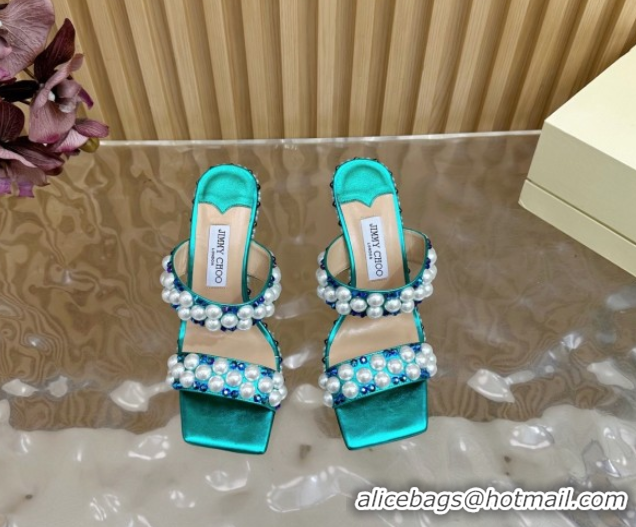 Luxury Cheap Jimmy Choo Pearls Wedge Sandals with 10.5cm Heel Green 5072107