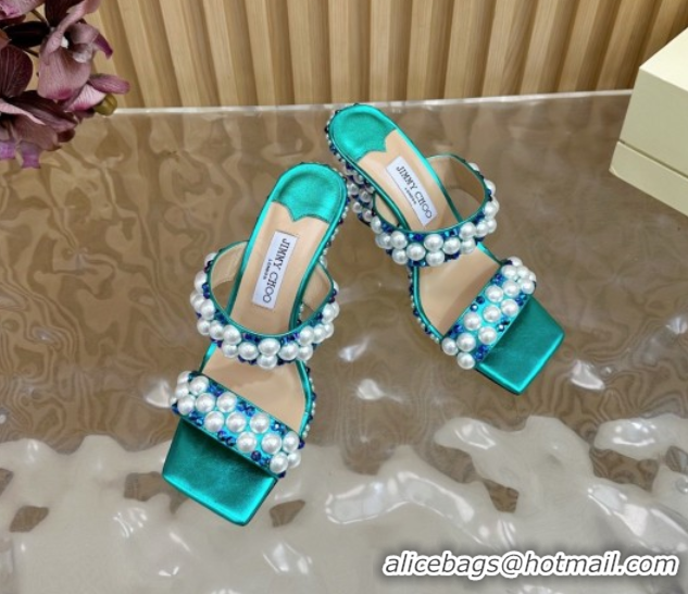 Luxury Cheap Jimmy Choo Pearls Wedge Sandals with 10.5cm Heel Green 5072107