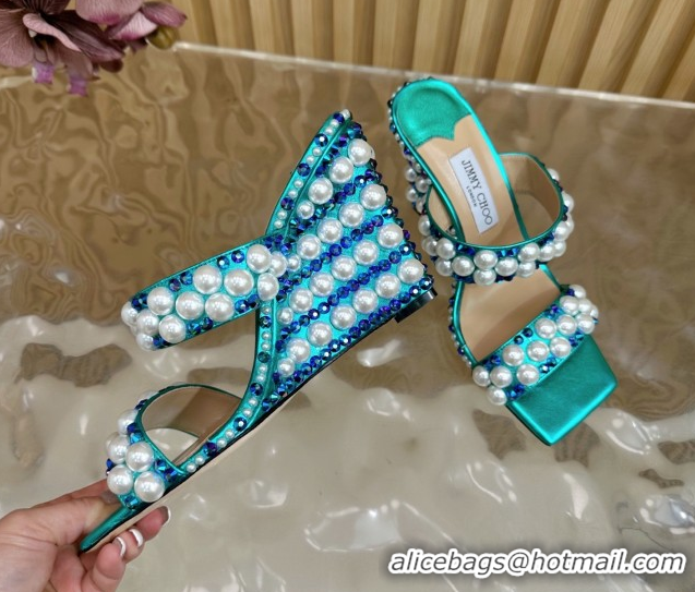 Luxury Cheap Jimmy Choo Pearls Wedge Sandals with 10.5cm Heel Green 5072107