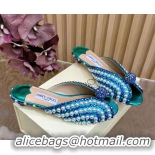 Stylish Jimmy Choo Pearls Sandals with 2.5cm Heel Green/Blue 5072109