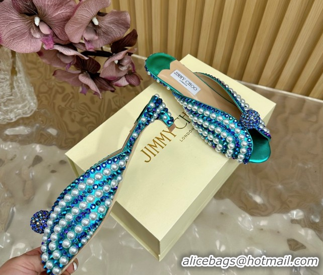 Stylish Jimmy Choo Pearls Sandals with 2.5cm Heel Green/Blue 5072109