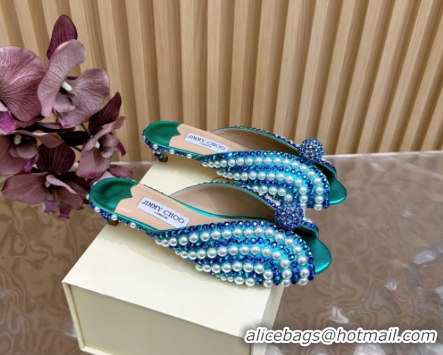 Stylish Jimmy Choo Pearls Sandals with 2.5cm Heel Green/Blue 5072109