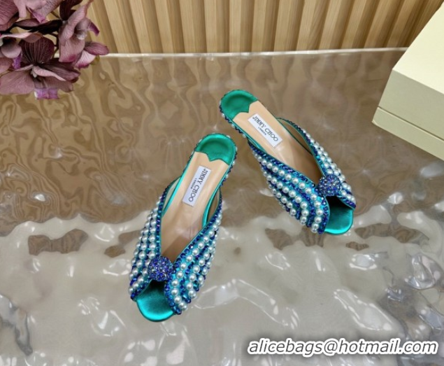 Stylish Jimmy Choo Pearls Sandals with 2.5cm Heel Green/Blue 5072109