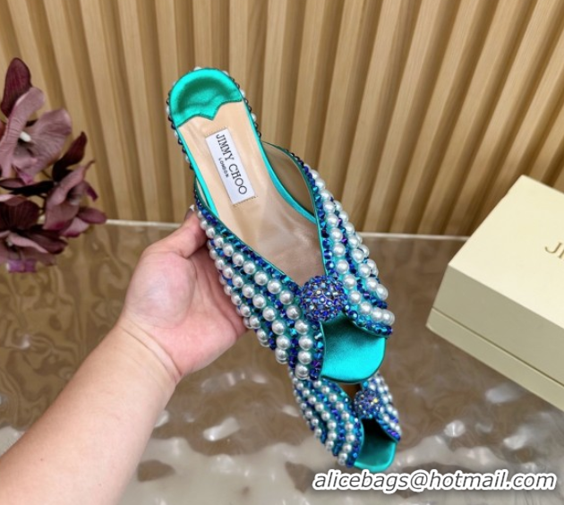 Stylish Jimmy Choo Pearls Sandals with 2.5cm Heel Green/Blue 5072109