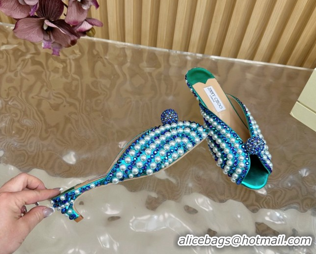 Stylish Jimmy Choo Pearls Sandals with 2.5cm Heel Green/Blue 5072109