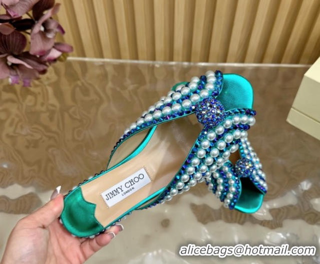 Stylish Jimmy Choo Pearls Sandals with 2.5cm Heel Green/Blue 5072109