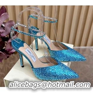 Perfect Jimmy Choo Saeda 85 Patent Leather Pumps with Crystal Blue 5072201