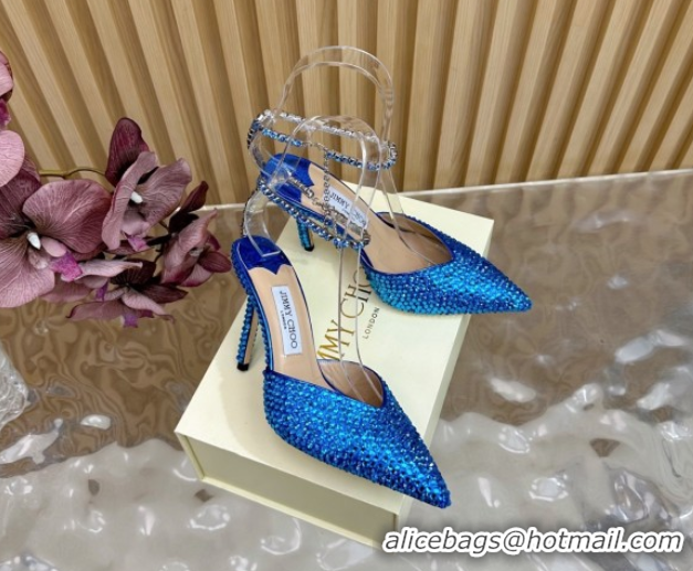 Pretty Style Jimmy Choo Saeda 85 Patent Leather Pumps with Crystal Blue 5072202