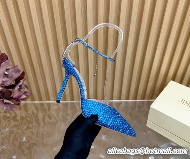 Pretty Style Jimmy Choo Saeda 85 Patent Leather Pumps with Crystal Blue 5072202