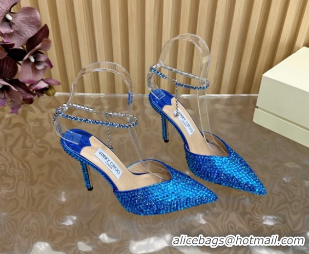 Pretty Style Jimmy Choo Saeda 85 Patent Leather Pumps with Crystal Blue 5072202