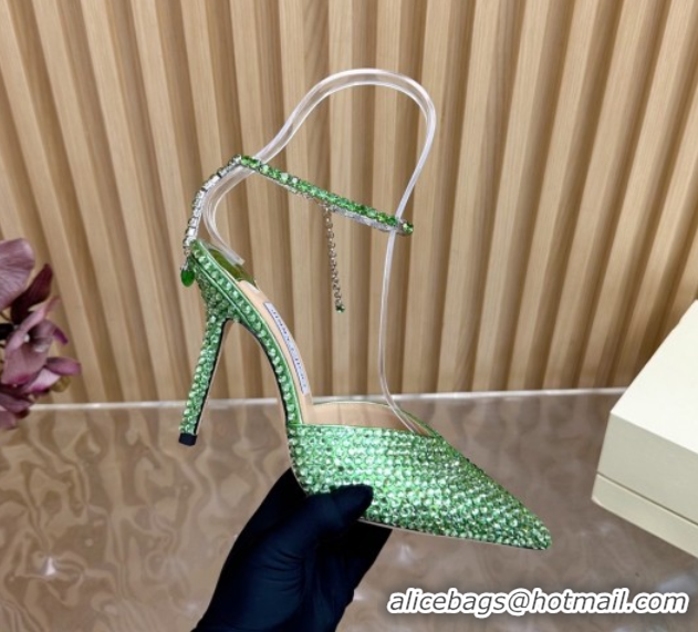 Purchase Jimmy Choo Saeda 85 Patent Leather Pumps with Crystal Green 5072203
