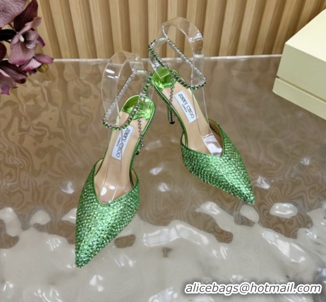 Purchase Jimmy Choo Saeda 85 Patent Leather Pumps with Crystal Green 5072203