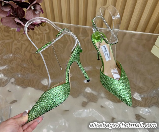 Purchase Jimmy Choo Saeda 85 Patent Leather Pumps with Crystal Green 5072203