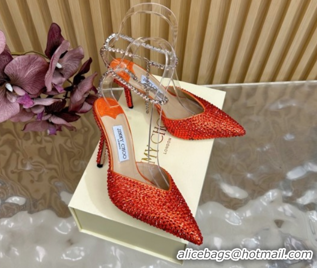 Best Grade Jimmy Choo Saeda 85 Patent Leather Pumps with Crystal Orange 5072204