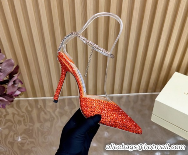 Best Grade Jimmy Choo Saeda 85 Patent Leather Pumps with Crystal Orange 5072204